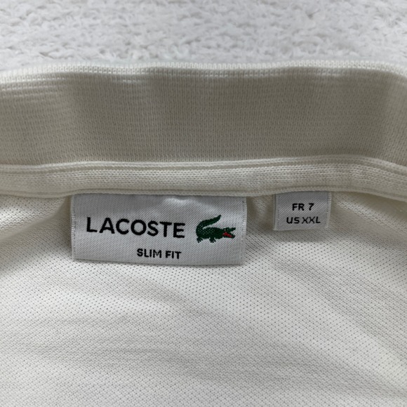 Lacoste Slim Fit XXL Polo Shirt White Blue Yellow Trim Casual Sport Activewear - Picture 3 of 8
